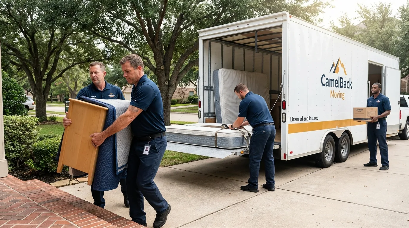 Crew loading residential truck for cross-state move from Webberville, MI