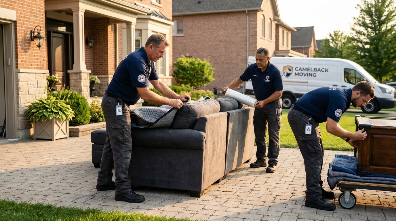 Large estate moving crew wrapping furniture in Webberville, MI